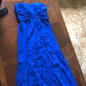 Blue strapless David’s bridal bridesmaid dress